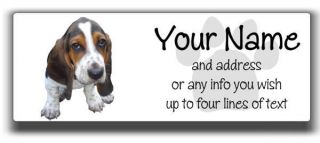 ADORABLE BASSET HOUND PUPPY Personalized Address Labels GLOSSY FREE 