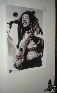 Bob Marley B/W Door Poster with Guitar
