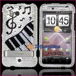 Bling Diamond Black Music Full Hard Case Cover For HTC Thunderbolt 4G 