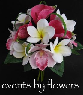   PLUMERIA ORCHID CALLA LILY REALTOUCH WEDDING FLOWERS BOUQUET