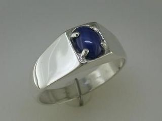 Mens Synthetic Blue Star Sapphire Ring 10kt White Gold