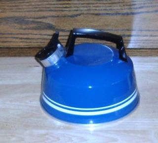 VINTAGE? TEA KETTLE,WHISTLING,8 CUP,BLUE,CAMPING,KITCHENWARE.COOKWARE 