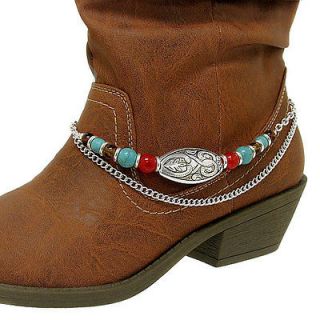   BROWN RED OVAL WESTERN COWBOY COWGIRL BOOT STRAP ANKLET JEWELRY