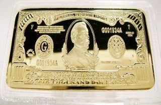 Troy oz Ounce 24K GOLD Layered $1000 Dollar Bill Bar .999 Fine 