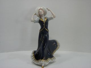 Vintage Figurine By Royal Dux Bohemia Czech Lady in Royal Blue Dress 