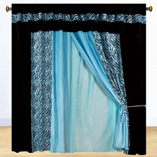 8PC Blue Safarina Animal Print Faux Fur Window Curtain Set *Free 