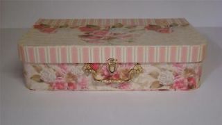 Shabby Pink Roses Cardboard Suitcase Decorative Storage Box Victorian 