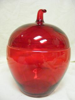 Large Huge Giant Ruby Red Flash Glass Apple Candy Cookie Jar With Lid 