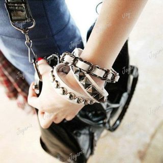   Punk Rock Rivet Multi Layers Circles Stud Chain Leather Bracelet FJ41