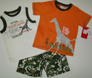 NWT Boys Orange Camo Safari 2 Shirts/Shorts BABY TOGS Sz 3T