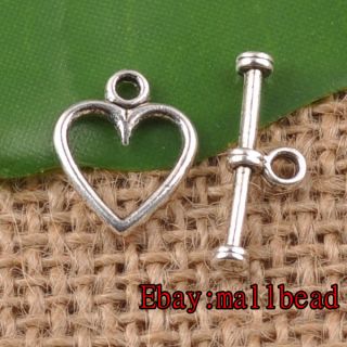 100sets Tibetan Silver Heart Toggle Clasps ACL1518 19mm 