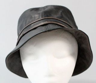 COACH Leather Black Bucket Crusher Hat Size P/S