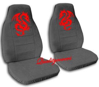 COOL SET RED FLYING DEVIL DRAGON FRONT CAR SEAT COVERS CHARCOAL,REAR 