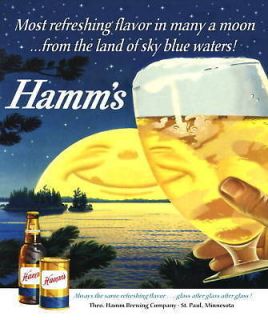 Hamms Beer Tee Shirt   Moon over Lake