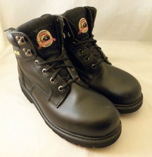 BRAHMA GUS BLACK LEATHER STEEL TOE LACE UP WORK BOOTS; SIZE 10 WIDE