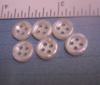   WHITE FROST PLASTIC TINY BUTTON~BABY,CR​AFT,DOLLS~SET OF 6~SEW THRU
