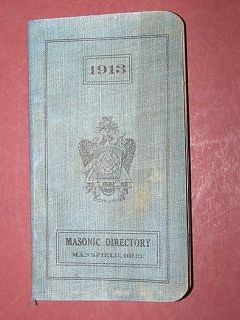 Antique 1913 AD Mansfield, Ohio Masonic Calendar (& Directory)