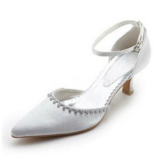   Mid Heel Closed Toe With Rhinestone White Ivory Bridal Wedding Shoes