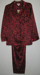 Red Satin Leopard Print Pajamas by Cabernet Womens size S M L FREE US 