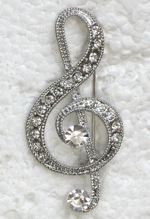 CLEAR RHINESTONE CRYSTAL LARGE MUSIC NOTE PIN BROOCH G18