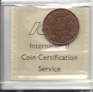 Canada Large Cent 1905 ICCS Graded MS 63 (Red)