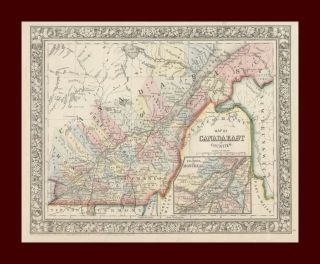 Canada East, Ontario, Montreal, Mitchell Map, Antique, Original, 1864