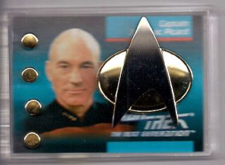 Captain Picard Star Trek Next Gen Communicator Pin & Rank Pip Set