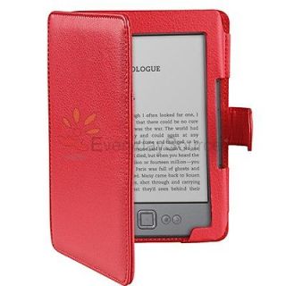 Red Folio Leather Case Skin Cover Pouch For  Kindle 4 6 inch e 