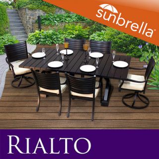 Rialto Outdoor Cast Aluminum Dining Patio Set W / Sunbrella Covers 