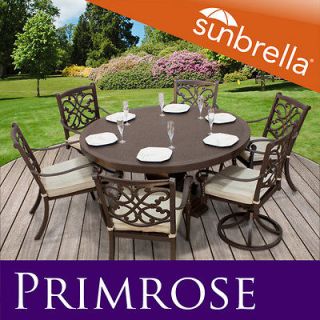 Primrose Outdoor Dining Cast Aluminum Furniture Set Patio W/ Sunbrella 