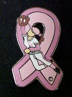 Breast Cancer Awareness Ribbon Softball Player Pin New