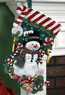 Bucilla CANDY CANE SNOWMAN Felt Christmas Stocking Kit Factory 