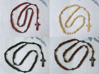 24 Black Brown Ivory or Red Rosary CARVING Jesus Cross Wooden Beads 