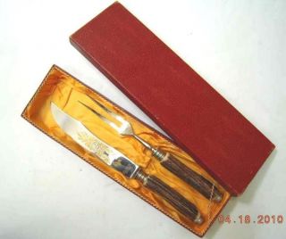   TRA SO STAINLESS/STAG HORN CARVING SET shiny,clean w/BLADE PICTURES