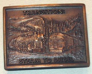 Vintage 1977 Solid Brass Belt BUCKLE TRAIN TRANSITION STEAM TO DIESEL 