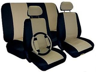 TAN BLACK COMFORT CAR TRUCK SUV SEAT COVERS w/ Steering Wheel 