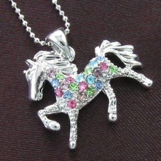 Multicolor Necklace Chain Horse Pony Mustang Rhinestone Fashion 