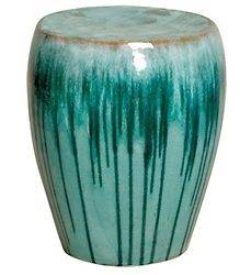 TURQUOISE DRIP CERAMIC GARDEN STOOL, Glossy, End Side Table, Indoor 