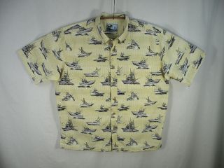 AFTCO Bluewater Sportfishing yachts Aloha Shirt, 100% Cotton, sz 2X