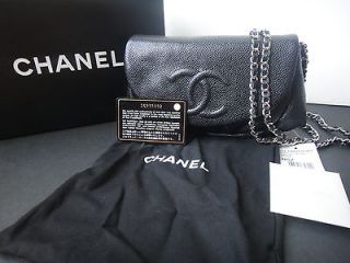 NEW WITH TAGS AUTHENTIC CHANEL BLACK CAVIAR HALF MOON WALLET ON A 