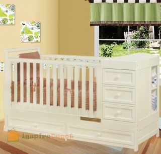   Function White Solid Wooden Baby Crib Combo Dresser Changing Table Pad