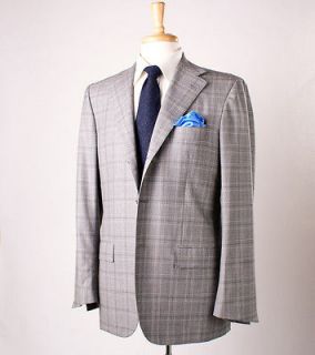   KITON Medium Gray Windowpane Check Super 180s Wool Sport Coat 40 R