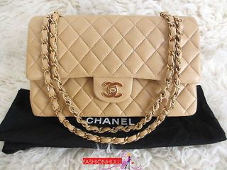Authentic CHANEL 2.55 Beige Lambskin Medium Quilted Double Flap 