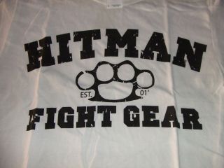 HITMAN FIGHT GEAR BRASS KNUCKLES WHITE T SHIRT BJJ FIGHT MMA VALE TUDO 