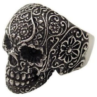   Skull Flower Punk Biker Stainless Steel Ring Size 9,10,11,12,13,​14