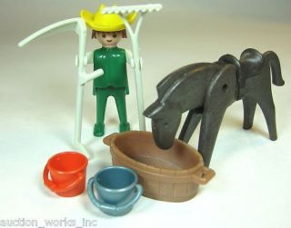 Playmobil Farm Farmer Figure w/ Horse Trough Buckets +
