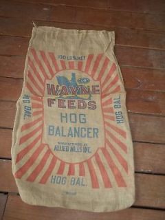 Vintage Wayne Feeds Hog Balancer Allied Mills Inc burlap sack