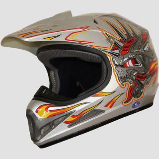 Off Road racing ATV Motocross Dirt Bike Helmet DOT 192 skull silver