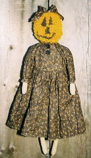   Folk Art Patsy Pumpkin Wool Hooked Face Doll 21   Craft Pattern