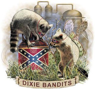 Dixie Bandits Raccoons on Shine Jug, Rebel flag on jug T Shirt P312